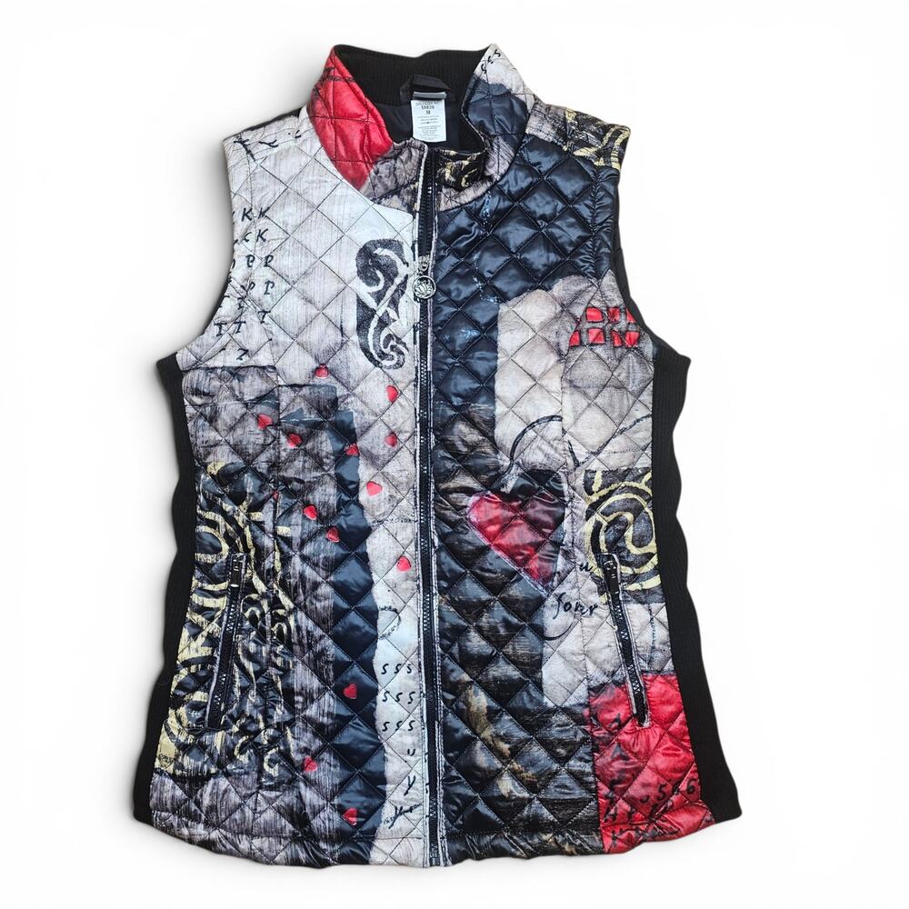 DOLCEZZA SIMPLY ART Quilted Vest Womens M Indie Wearable Art Print Puffer Casual